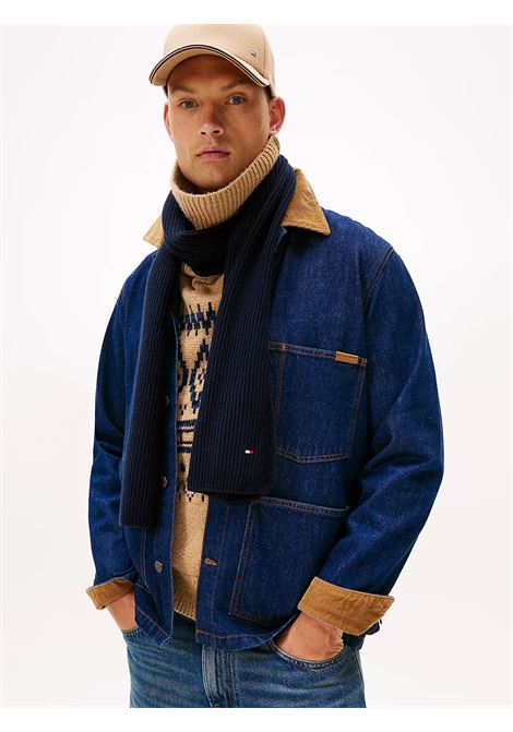 Sciarpa a coste con bandierina ricamata Blu navy
